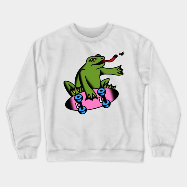 Skateboarding Frog Crewneck Sweatshirt by drawingsbydarcy